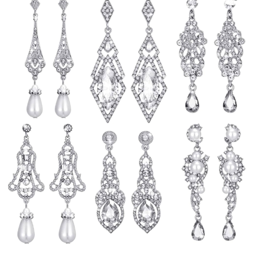 6 Gorgeous Pairs Rhinestone Dangle Drop  Earrings NWT - Picture 2 of 8